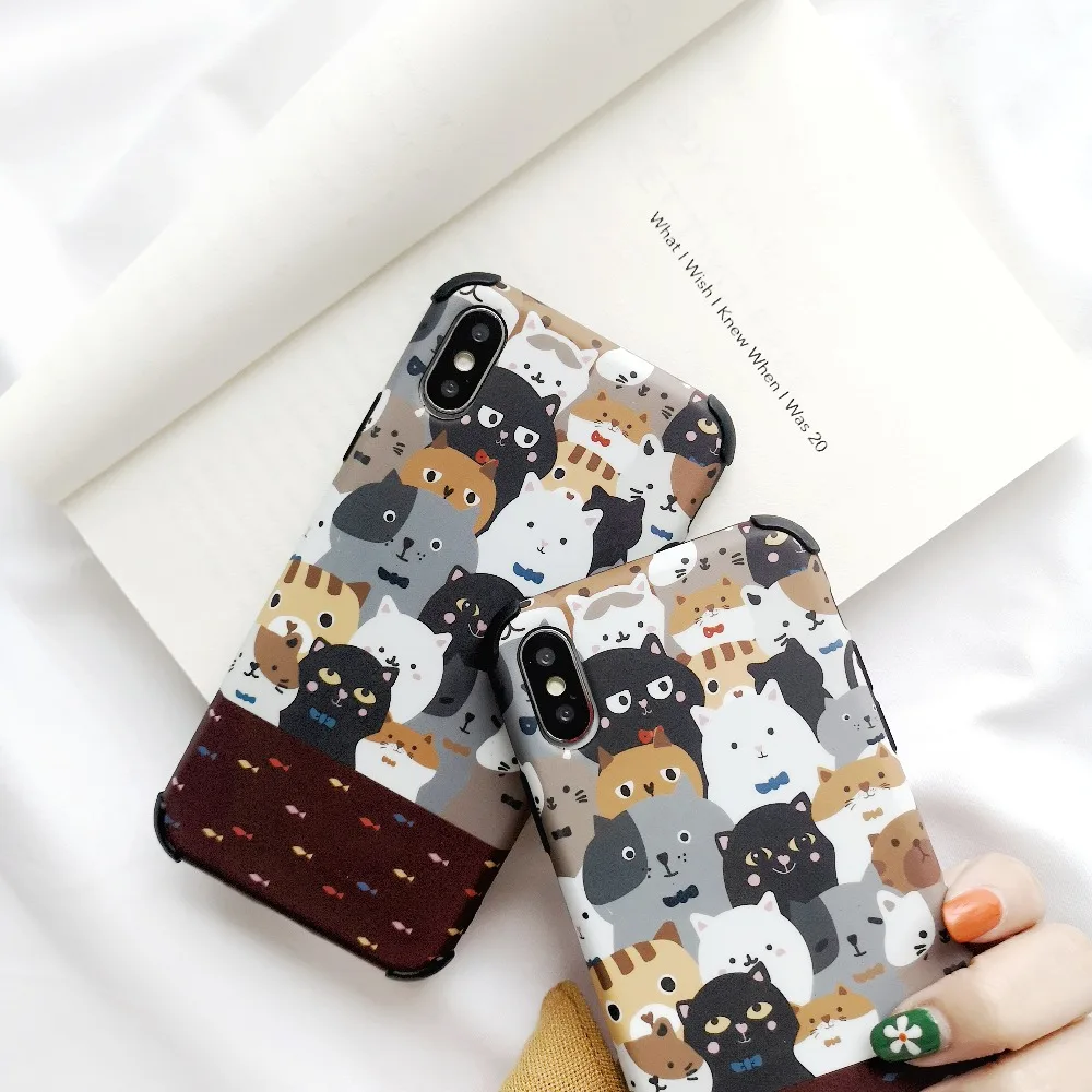 ORYKSZ Cute Cartoon Cat Pattern Phone Case For iPhone X XS Max XR Cover iphone 8 7 6S Plus Silicone Shockproof Cases |