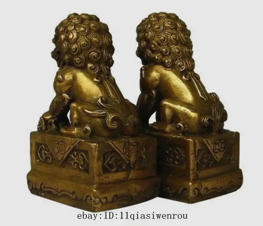Пара Китай китайская медная фольклорная фэншуй собака Фу Собака гвардион дверь