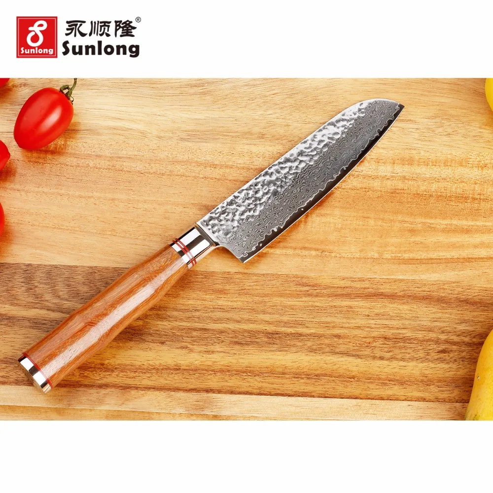 Sunlong Santoku 5 дюймов шеф повара ножи японский VG10 кованые Дамаск натуральный