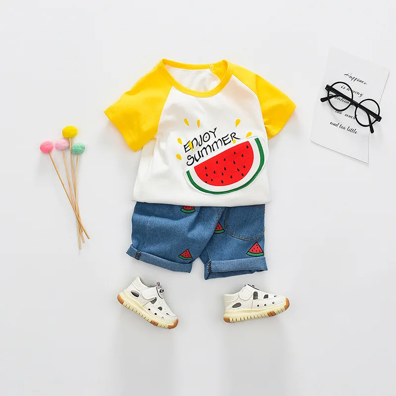 2 шт. Детские хлопковые штаны и топ с коротким рукавом принтом арбуза | Мать