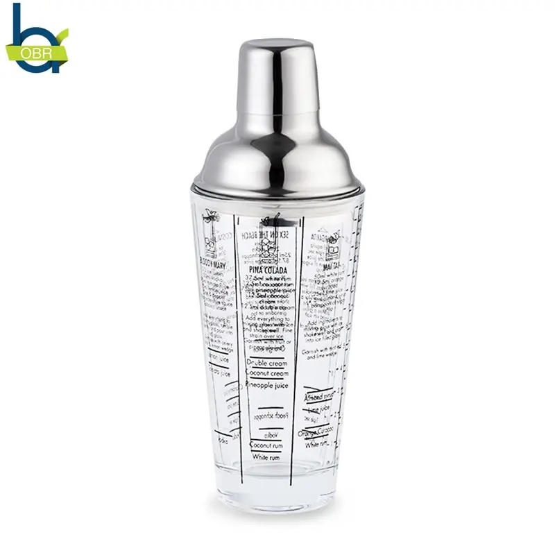 Коктейльный шейкер OBR 400 мл с измерением нержавеющая сталь + стеклянный миксер