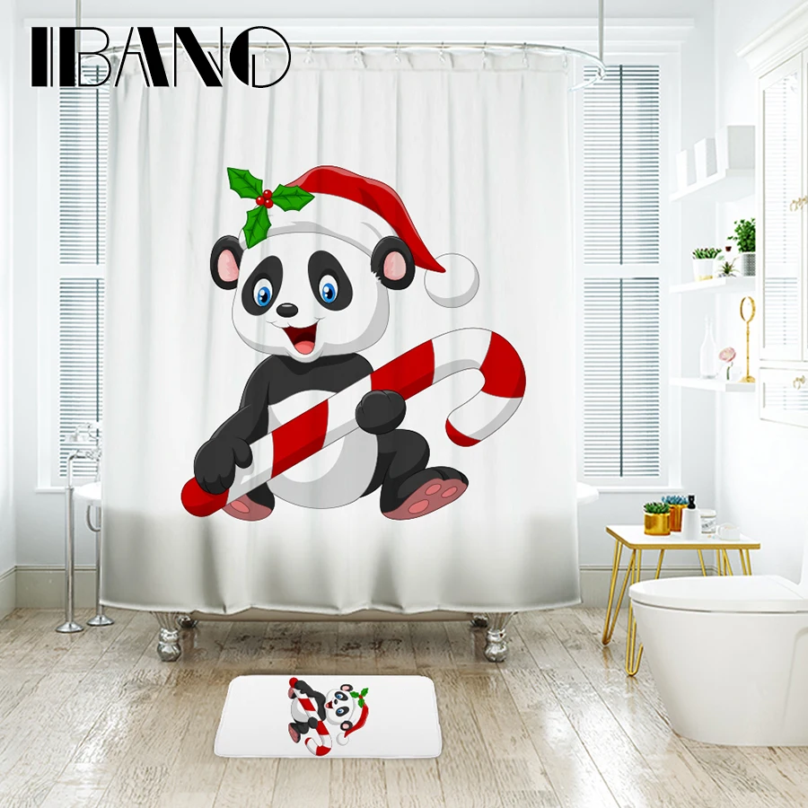 

IBANO Merry Christmas Penguin Shower Curtain Waterproof Polyester Fabric And 40x60cm Floor Mat Christmas Decorations For Home