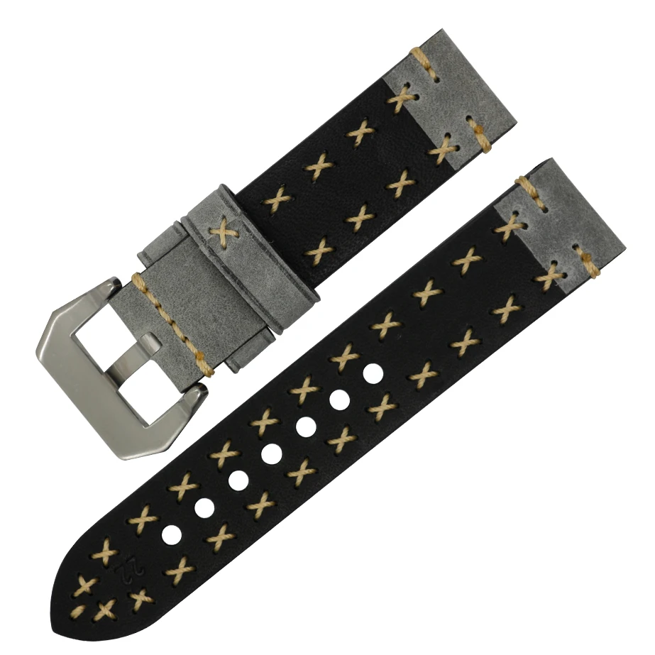 ZLIMSN High Quality Thick Genuine Leather Watchbands 20 22 24 26mm Brown Watch Strap 316L Brushed Silvery Stainless Steel Buckle