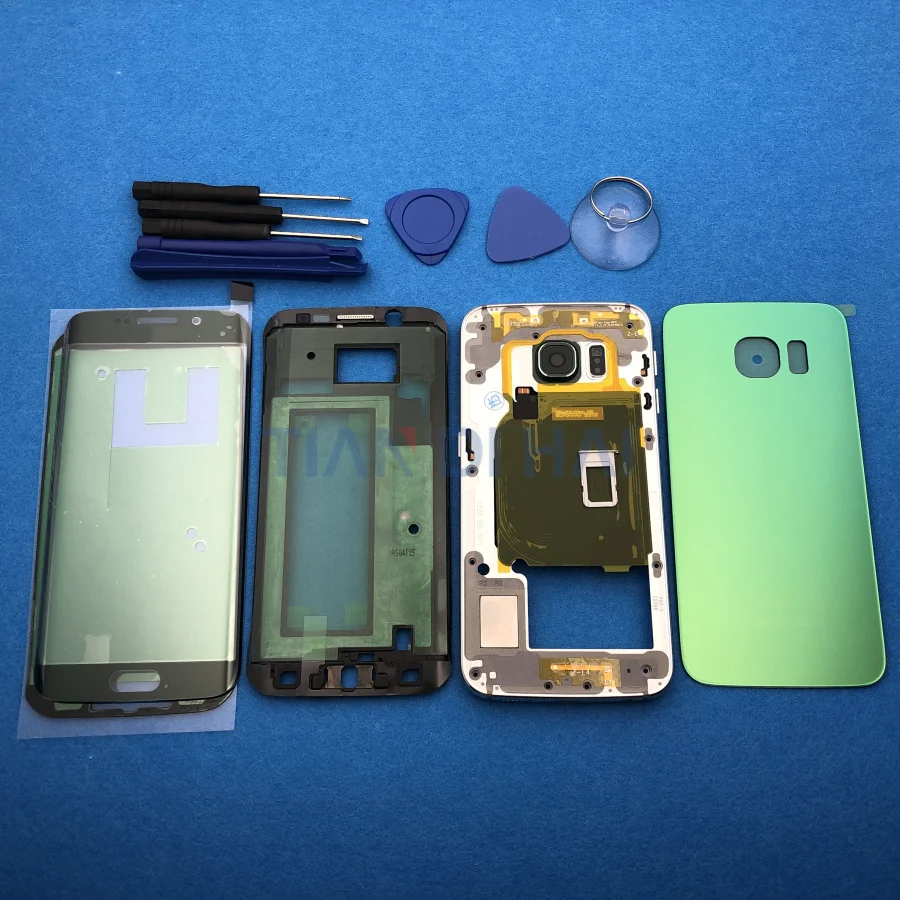 S6Edge полный Корпус чехол средняя рамка Батарея крышка+ передний Стекло объектив для Samsung Galaxy S6 Edge G925 G925F SM-G925F+ Инструменты