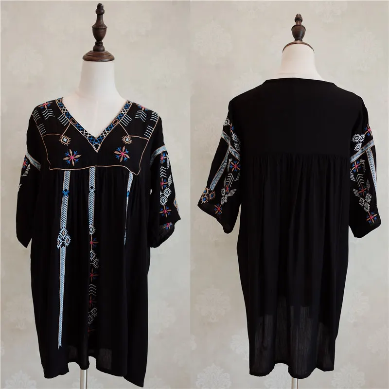 2020 черная богемная летняя пляжная одежда с вышивкой хлопковая туника женское
