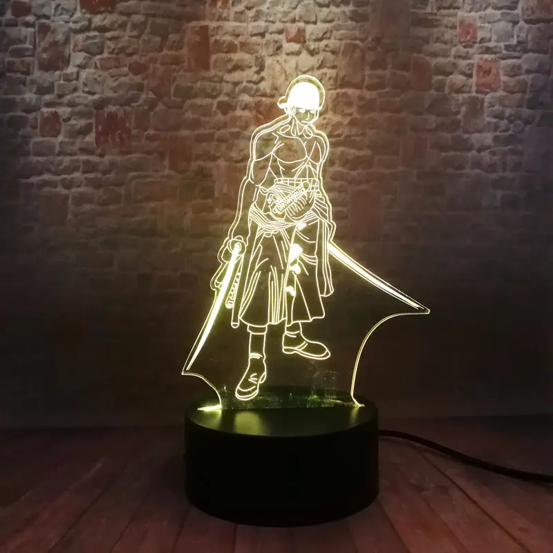 Ророноа Зоро из аниме 3D Иллюзия светодиодный Красочные мигающий светодиод
