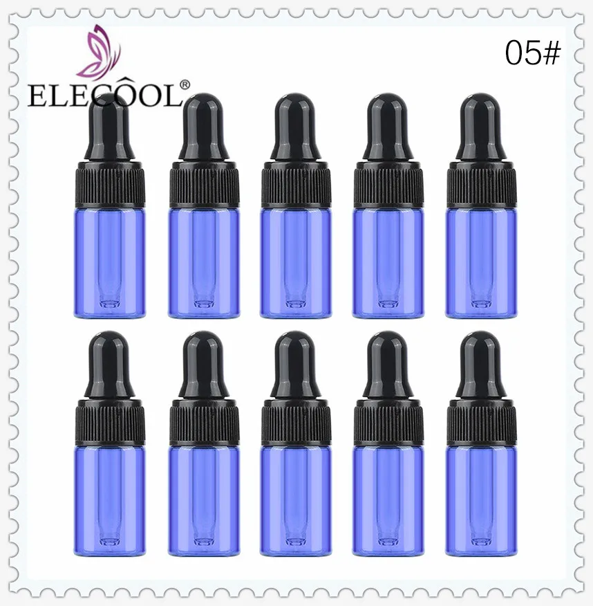 2ML-BLUE Elecool 10 шт. 3/2/1 мл Стекло парфюмерный флакон-капельница бутылки многоразового esstenial Масло жидкое мини пустая бутылка для хранения косметический контейнер - Цвет: 2ML-BLUE