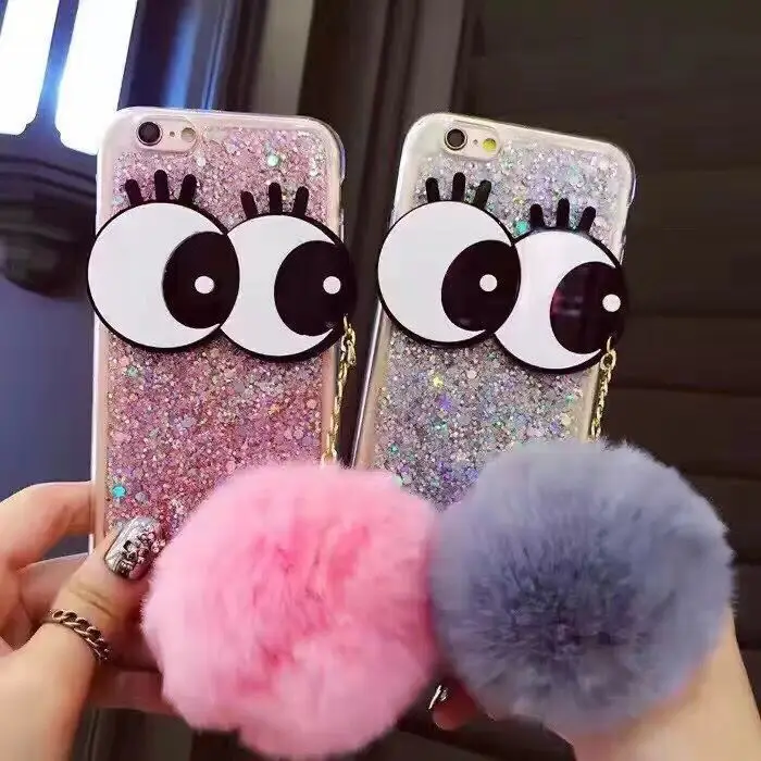 Для iPhone 6 s Плюс S 7 плюс Bling сверкающих блеск 3D большой глаз Кролика Мяч Кистями