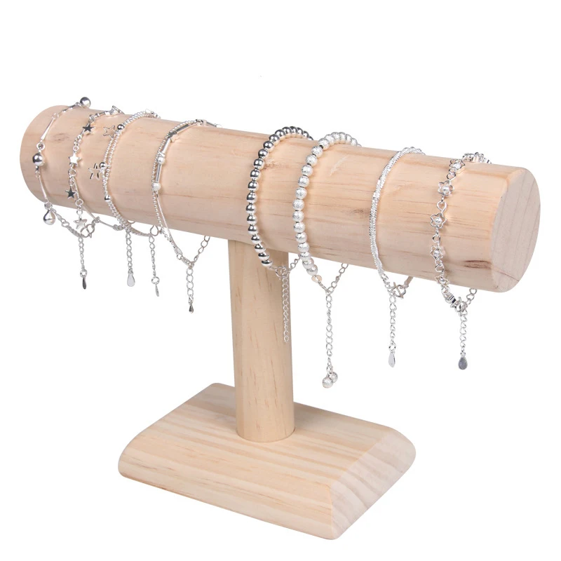 Сырая древесина витрина для браслетов Чехлы цепные часы T-Bar Rack браслет, драгоценности, на витрине Органайзер полка Жесткий Дисплей Подставка держатель