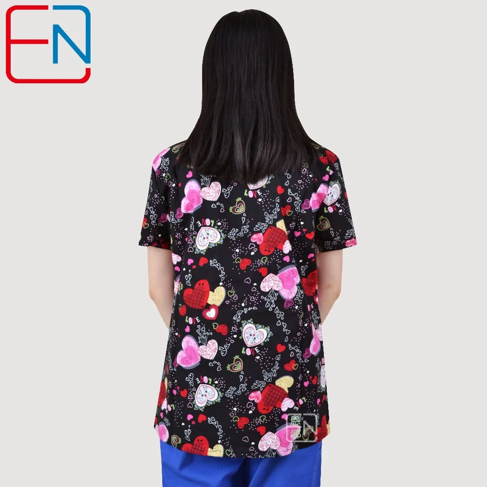 Brand medical scrub tops for women surgical scrubs,scrub uniform in print cotton maotou series ai xin