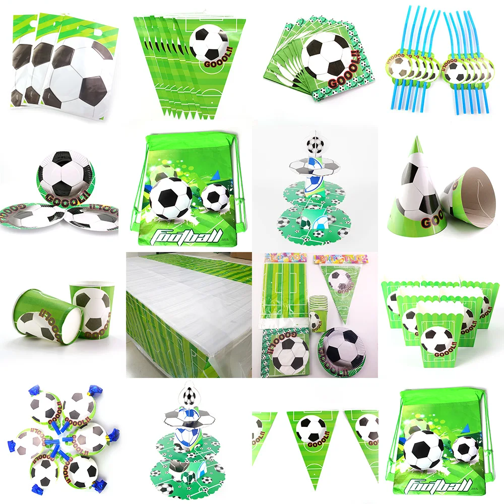 Football Soccer Theme Kids Birthday Party Decoration Set Party Supplies Cup Plate Banner Hat Straw Loot Bag Tablecloth Blowout emoji expressio kids birthday party decoration set party supplies cup plate banner hat straw loot bag fork disposable tableware