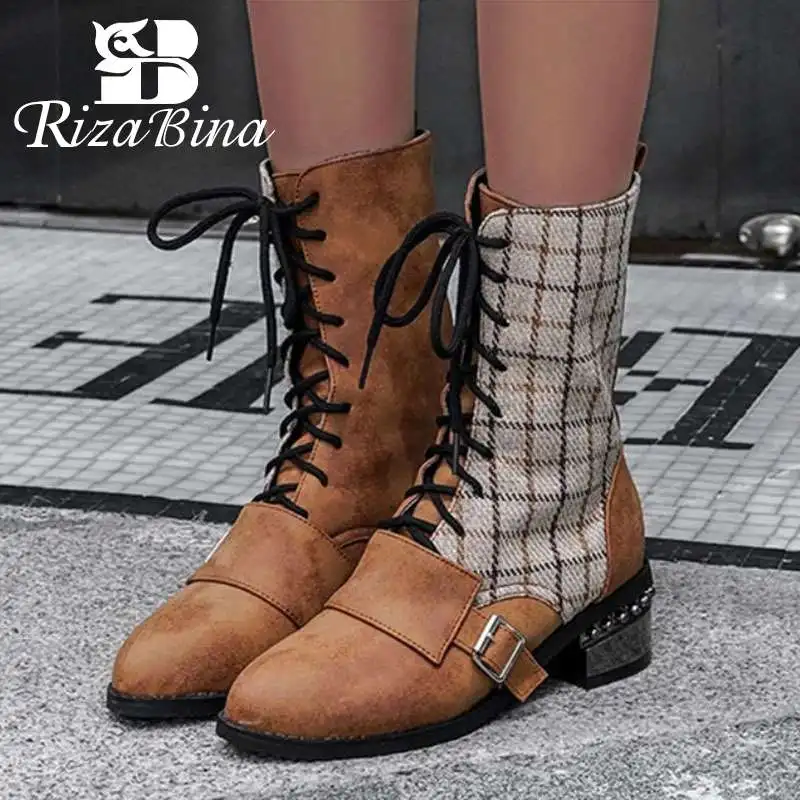 RIZABINA/женские модные ботинки до середины икры в стиле ретро панк Осень-зима