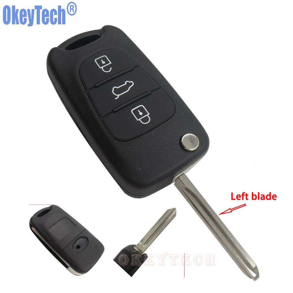 

OkeyTech 3 Buttons Flip Remote Key Shell For Kia K2 K5 Car Keys Blank Auto Replacement Fob Case Cover With Uncut Blade