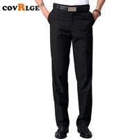 covrlge mens trousers new male business pants solid black clothes spring summer comfortable long straight pants mkz004