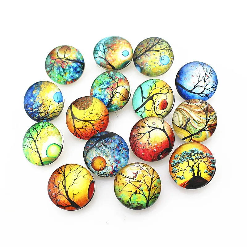 

Новый стиль 50 шт./лот кнопки с изображением жизненного дерева стеклянные застежки 18 мм Сделай Сам имбирный браслет ювелирные изделия