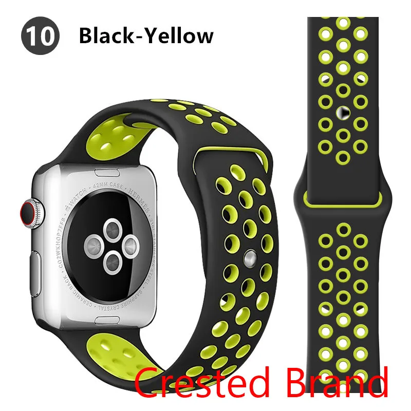 black yellow 10 Силиконовый ремешок для Apple watch band 42 мм 38 мм iWatch 4 band 44 мм 40 мм браслет часы correa резиновый ремешок для часов Apple watch 4 3 2 1 - Цвет ремешка: black yellow 10