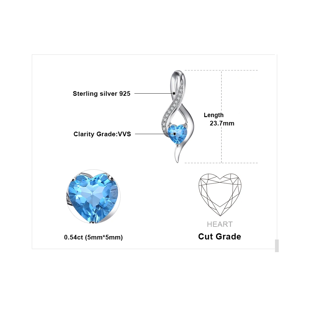 Jewelrypalace сердце любовь 0.6ct натуральная SWIS сине белые топаз кулон 925 стерлингов