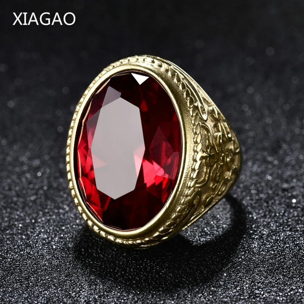 XIAGAO, Крутое, панк, настоящее, 316L, нержавеющая сталь, красное кольцо для мужчин, большой красный кристалл, красные камни, кольца на палец для мужчин, готическое литье, кольцо