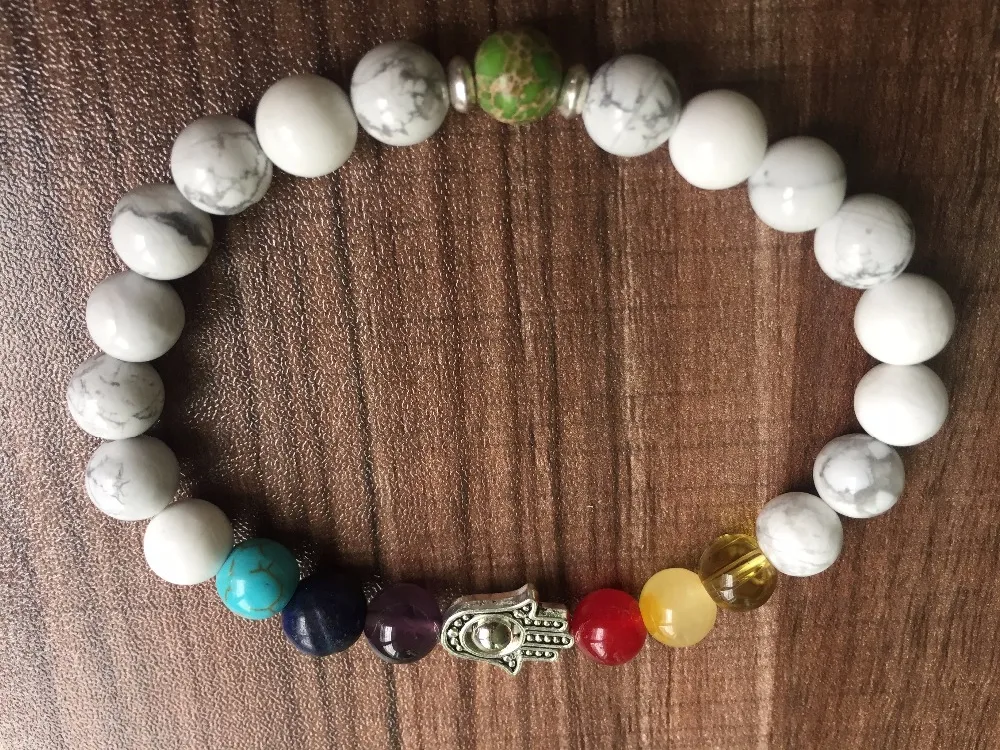 Браслет с пальмой 7 чакр браслет из натурального камня 8 мм белые браслеты Howlite