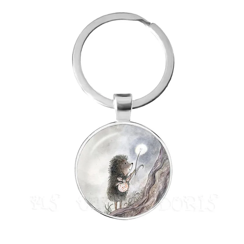 Брелок для ключей с маленьким ежиком в тумане 25 мм стеклянный купол милый брелок
