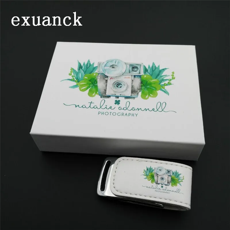 Exuanck изготовленным на заказ логосом HD печати Usb флешки подарок кожа + коробка 2 0