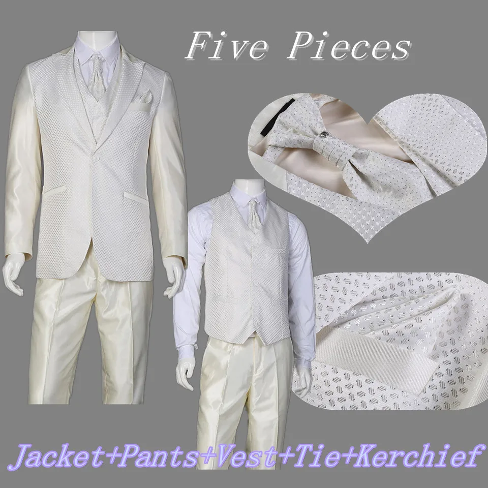 (Jacket+Pants+Vest+Tie+Kerchief) Five Pieces 2016 New Design Wedding Party Dress Men Suits Fashion Business Trajes Size M-5XL | Мужская