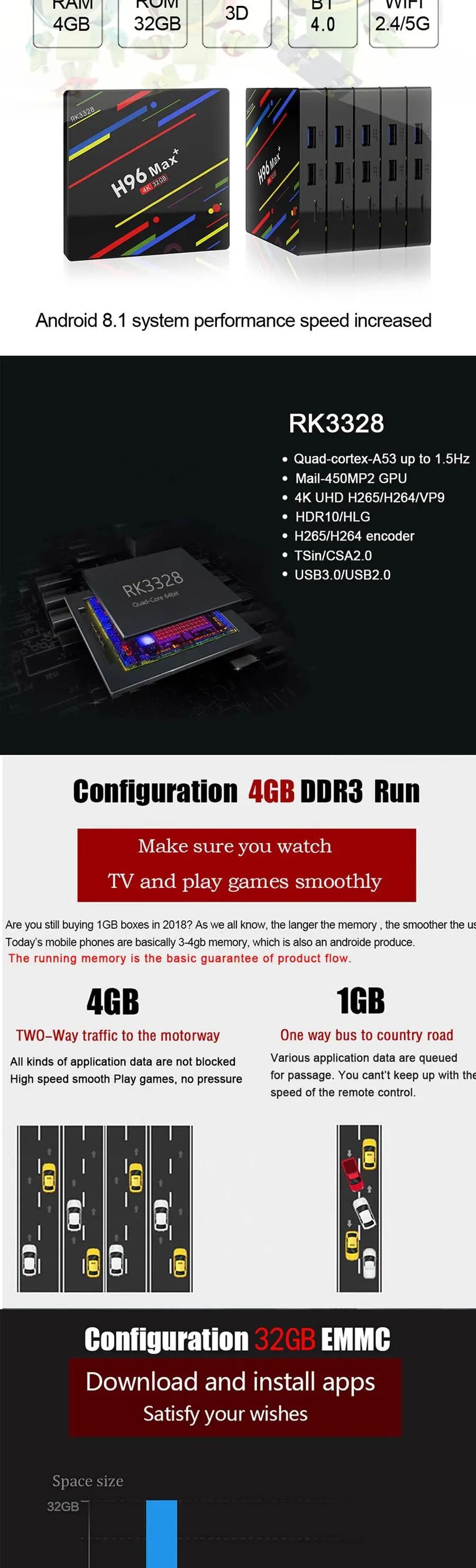 H96 MAX Plus Android 8,1 tv Box H.265 Dual 2,4G/5G Wifi RK3328 четырехъядерный blutooth 4,0 4K 4GB 32GB Медиаплеер PK H96 Pro box
