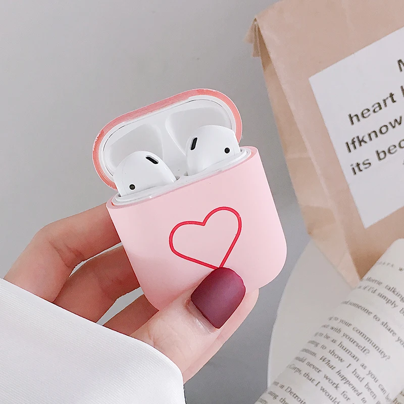 Жесткий Чехол для ПК Airpods 2 чехол простой наушников с сердечком Ультратонкий