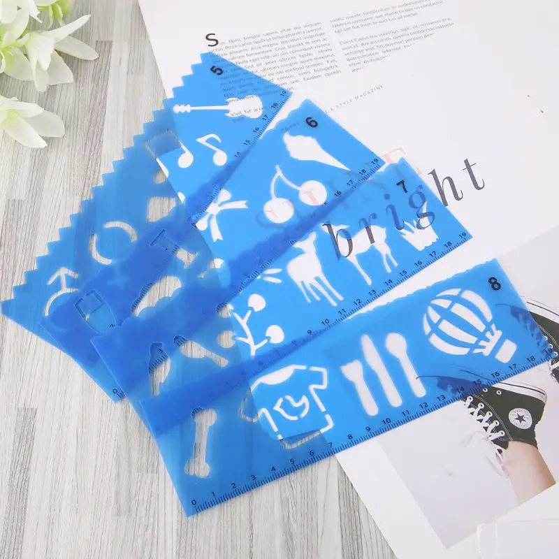 12 шт. Детские Мультяшные формы для рисования линейка пластиковые детские