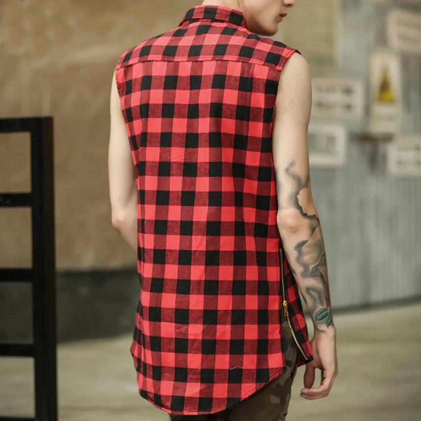 Мужская Уличная рубашка с боковой молнией летние топы без рукавов новинка в