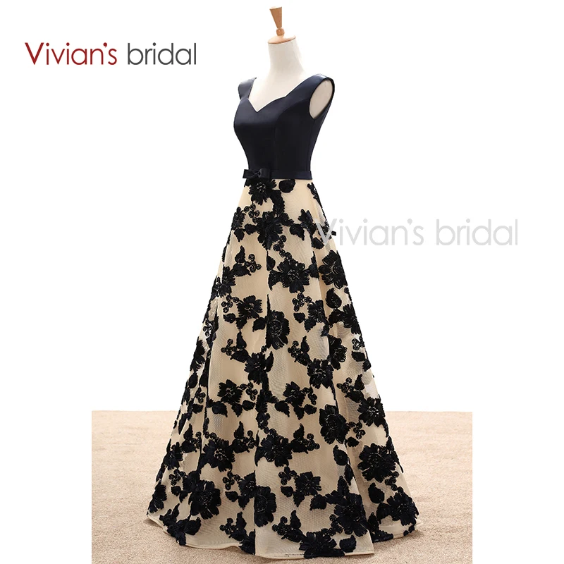 Вивиан Люкс Черное Кружево Line вечерние платья длинные Атласная Длинные Вечерние