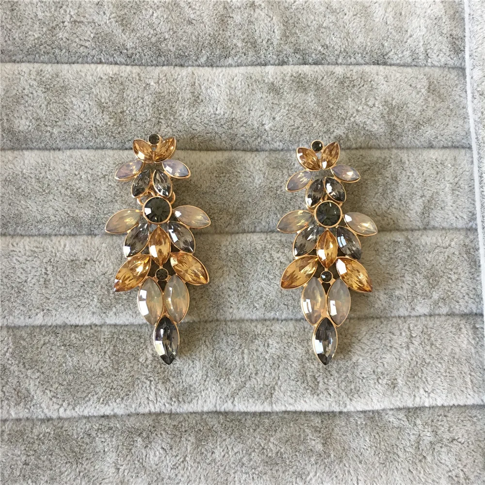 Pretty gold color plating yellow and black tone Stone Tree drop earrings for women statement | Украшения и аксессуары