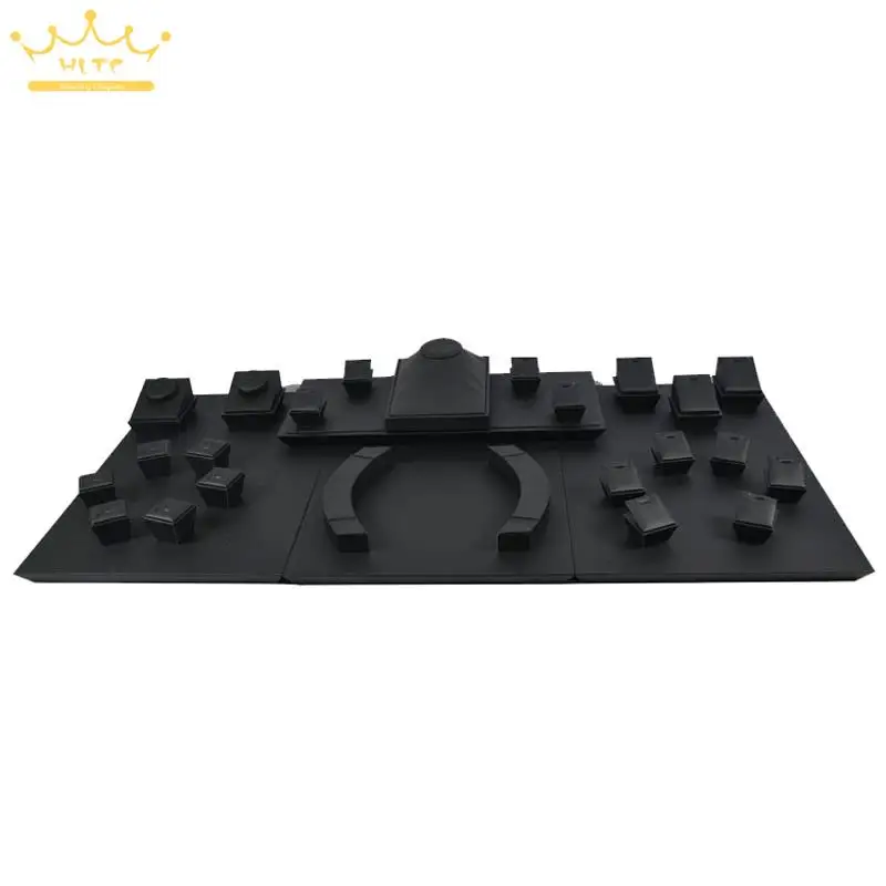 

Jewelry Display Blacke PU Leather Ring Earring Stand Necklace Holder 110*55*15cm Jewelry Organizer Showcase