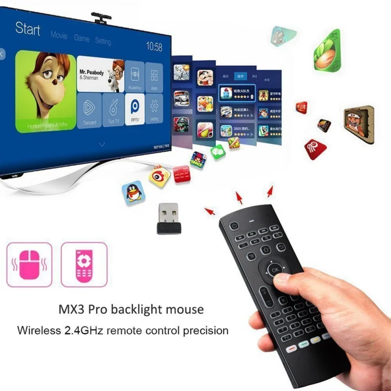 MX3-L Air Mouse беспроводная клавиатура с подсветкой 2 4G пульт дистанционного