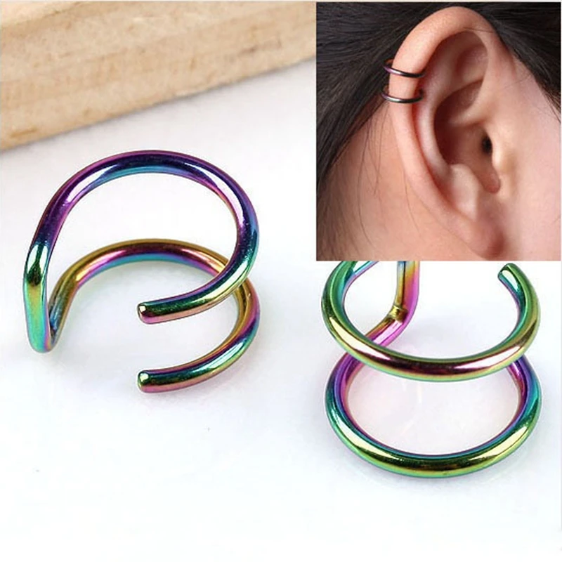 Женские двухслойные серьги-клипсы U-образной формы из стали | Украшения и