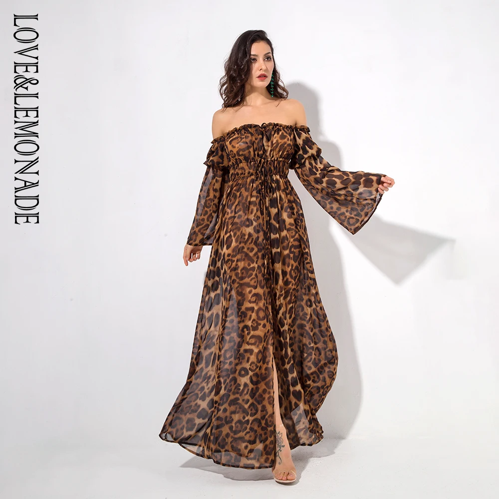 Love& Lemonade длинное леопардовое платье с декоративными рукавами LM1276