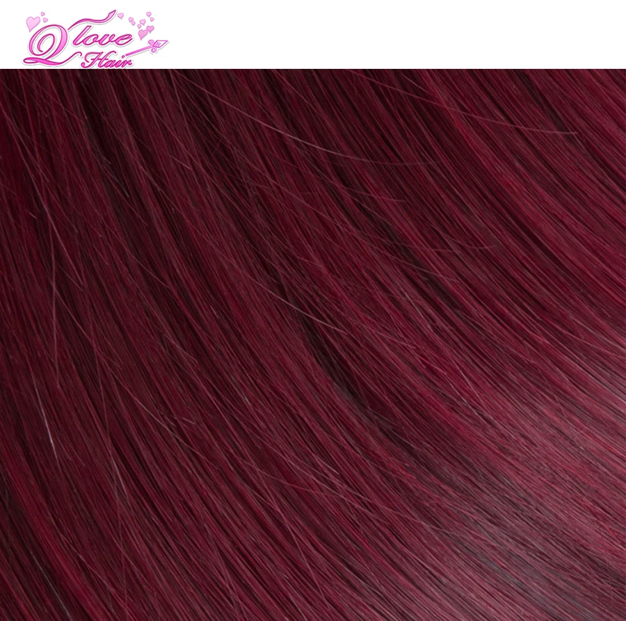 

QLove Ombre Two Tone Malaysian Straight Hair Bundles 100% Human Hair Weave 1B/99J 3/4 Pieces Pre-Colored Remy Hair Extensions
