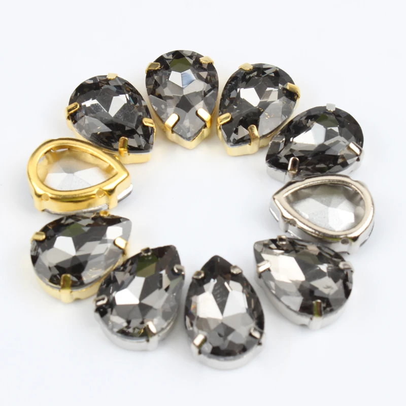 Сверкающее золотое/Серебряное Стекло с капелькой 4 размера серое пришивное К