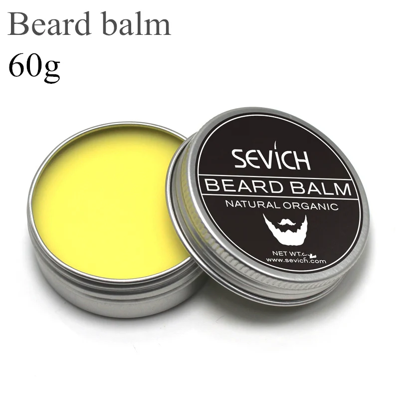 60g beard balm Sevich 2 шт. средства ухода за бородой наборы натуральное масло для роста бороды+ бальзам для бороды гладкая укладка Избегайте выпадения волос продукты - Цвет: 60g beard balm