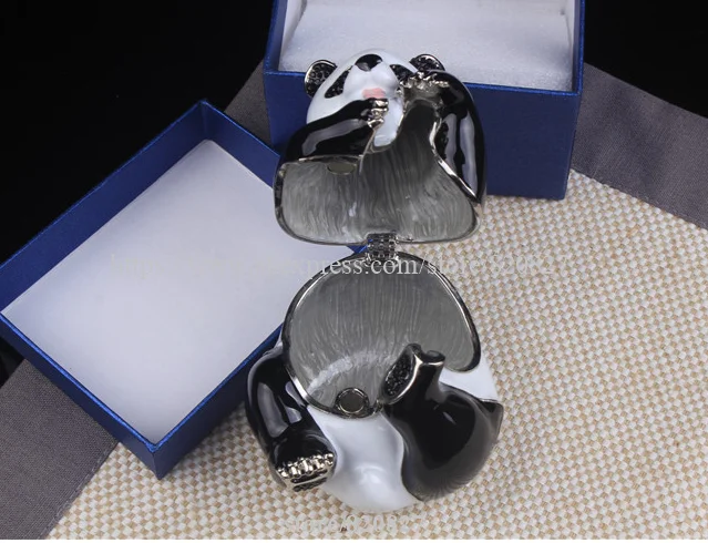 Big Panda Trinket Gift Box Panda Bear Handmade Jeweled Metal Panda Hinged Treasure Holding Box Lovely Panda Trinket Jewelry Box