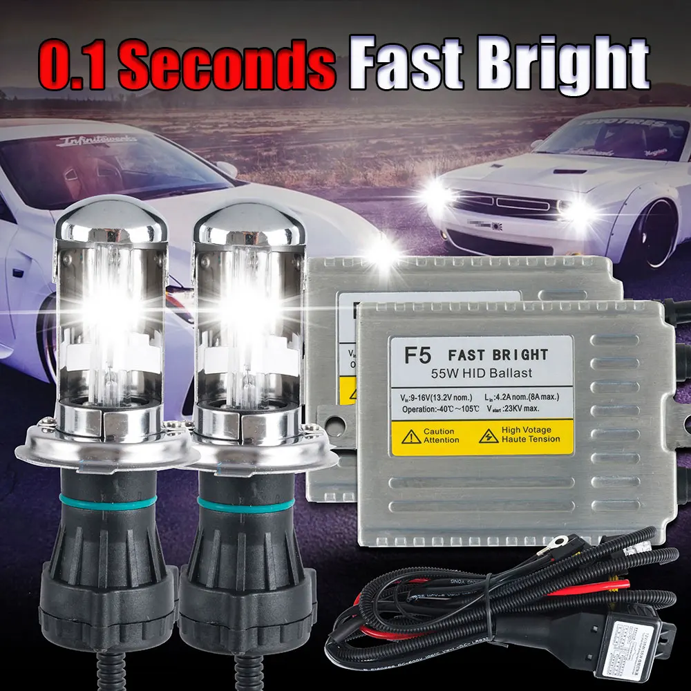 Bi Xenon H4 0 1 секундный Быстрый Яркий F5 AC 12v 55w фара bi xenon hid комплект 9003 Hi Lo 6000k 5000k 4300k|bi