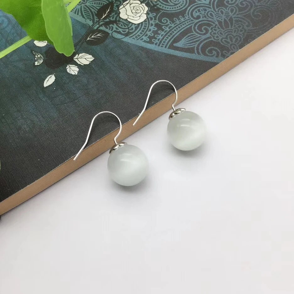 Женские серьги Крючки из чистого серебра S925 пробы с кварцевым шаром кошачий глаз