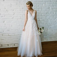 eightale princess wedding dress lace 2019 appliques v neck a line floor length bridal gown backless vestido de noiva 2019