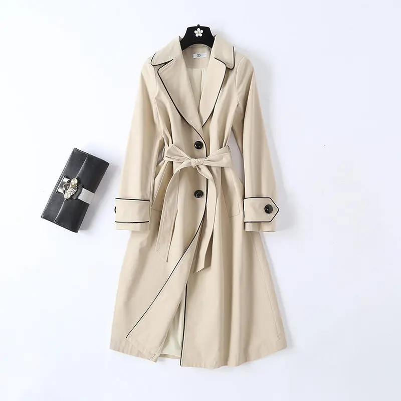 

2021 New Spring Autumn Trench Coat Women Fashion Single-breasted High quality Coats Casual Long Windbreaker Outerwear X904