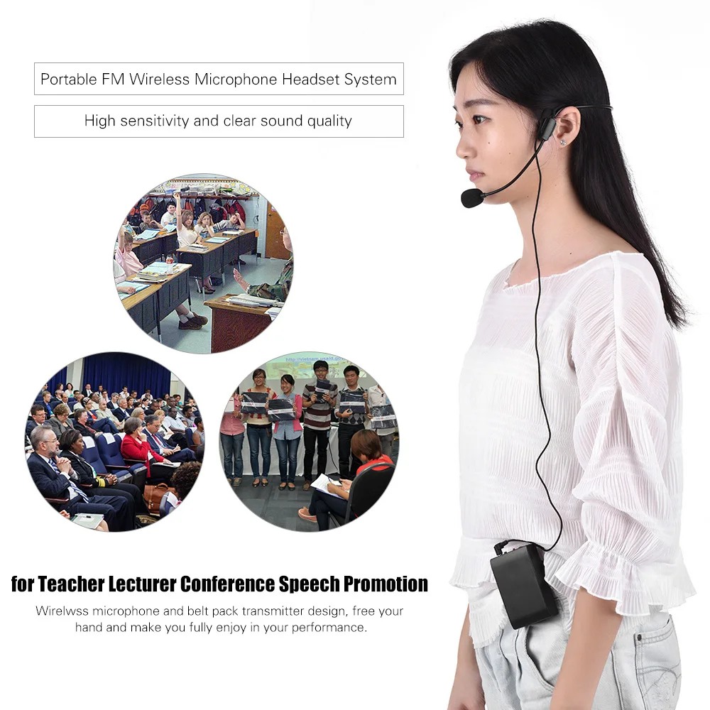 Портативный FM Беспроводной микрофон гарнитура Системы средство громкоговорящей