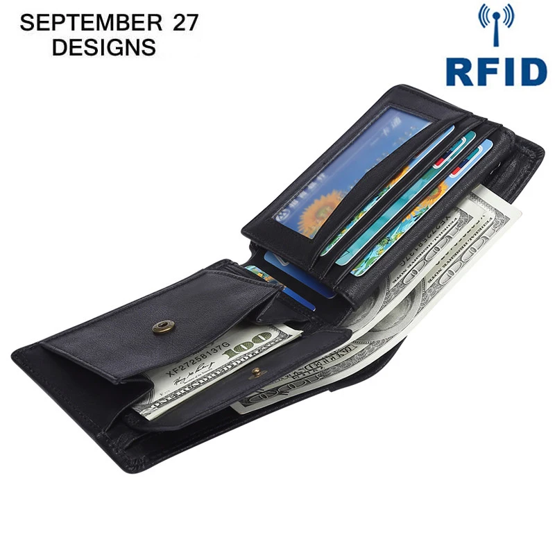Кошелек мужской из натуральной кожи двойного сложения с RFID защитой и отделением