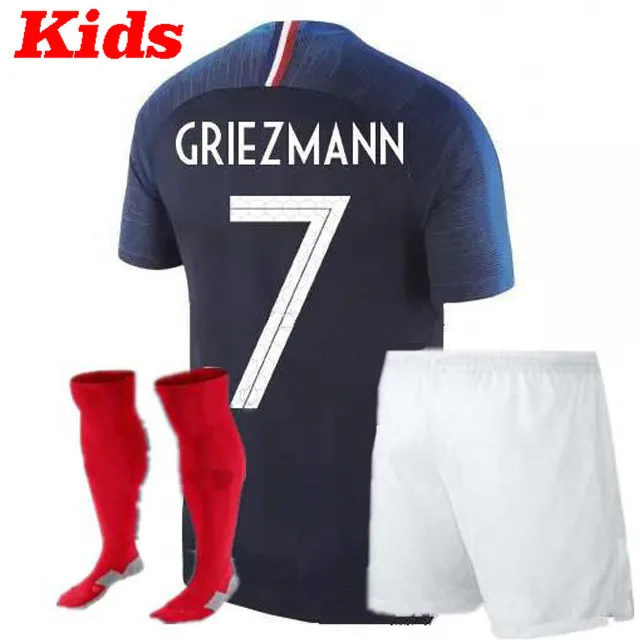 2 звезды дети 2018 Franceing World Cup футбольные майки MBAPPE GRIEZMANN POGBA 18 19 de foot Футбол Детские