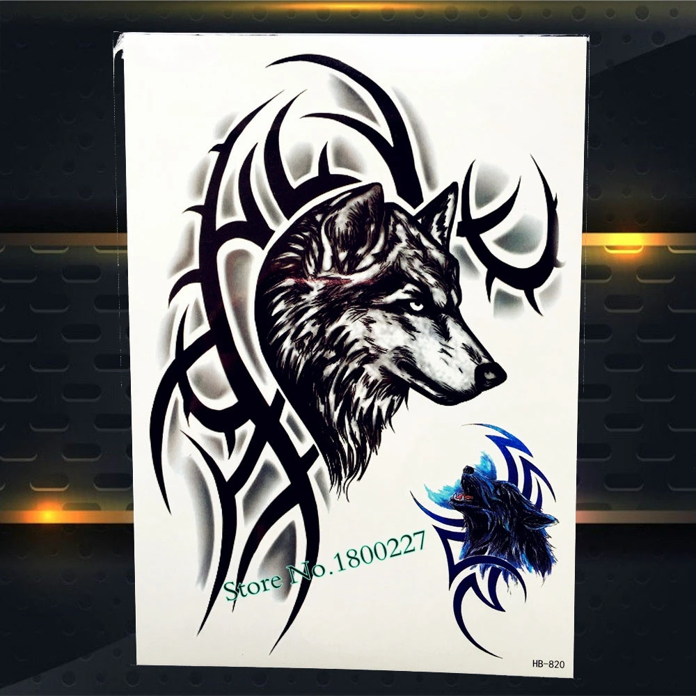 Тату Наклейка Черная водостойкая для мужчин и женщин 21 х15 см|tatoo for man|wolf tattootattoo body |