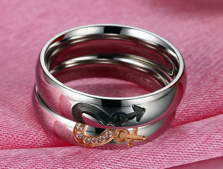 Lover's Gold Color Engagement Rings with CZ Surgical Stainless Steel Wedding Ring Set for Male Female Hot Alliance in Brasil | Украшения