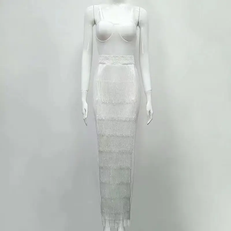 

Wholesale Women Sexy Tassel Black White Rayon Bandage Dress 2018 Knitted Elegant Vintage Dress